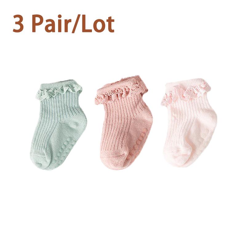 3/5 Paar/Los Neue Baby Kinder Rutschfeste Herbst Winter Baumwollsocken Einfarbig Baby Fußsocken Mädchen Atmungsaktive Rüschensocken