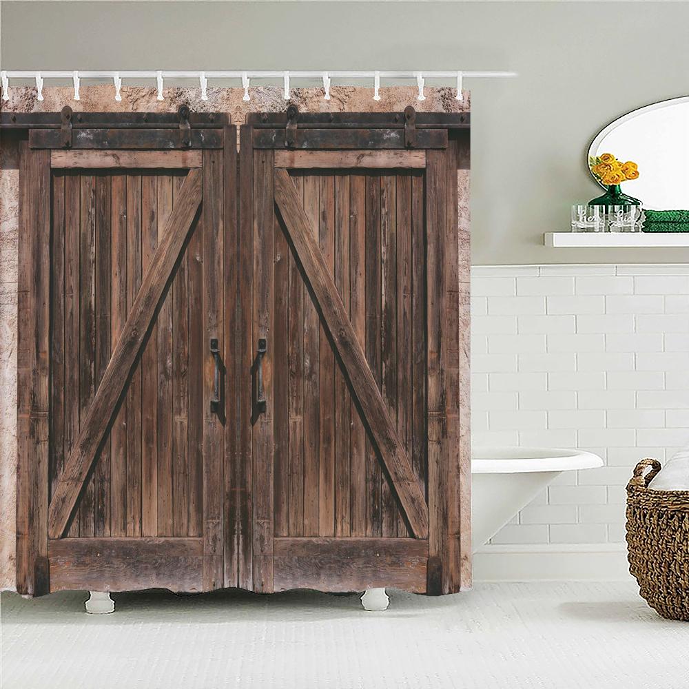 

Old Wooden Door Bathroom Curtains Shower Curtain 3D Printing Waterproof With Hook Bathtub Screen Washable Polyester Cloth W60H190(CM)-1 Pcs