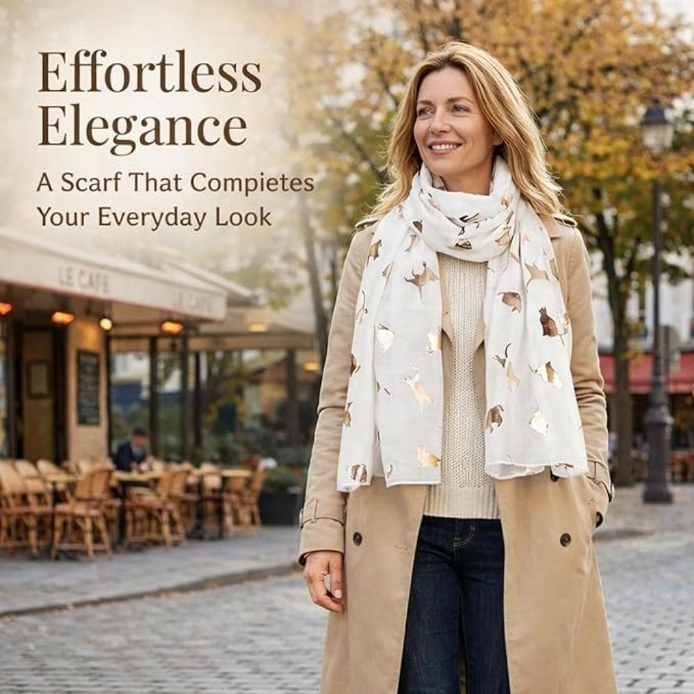 Polyester Cat Print Scarf Soft Shawl Wrap Creative Gift Animal Scarf