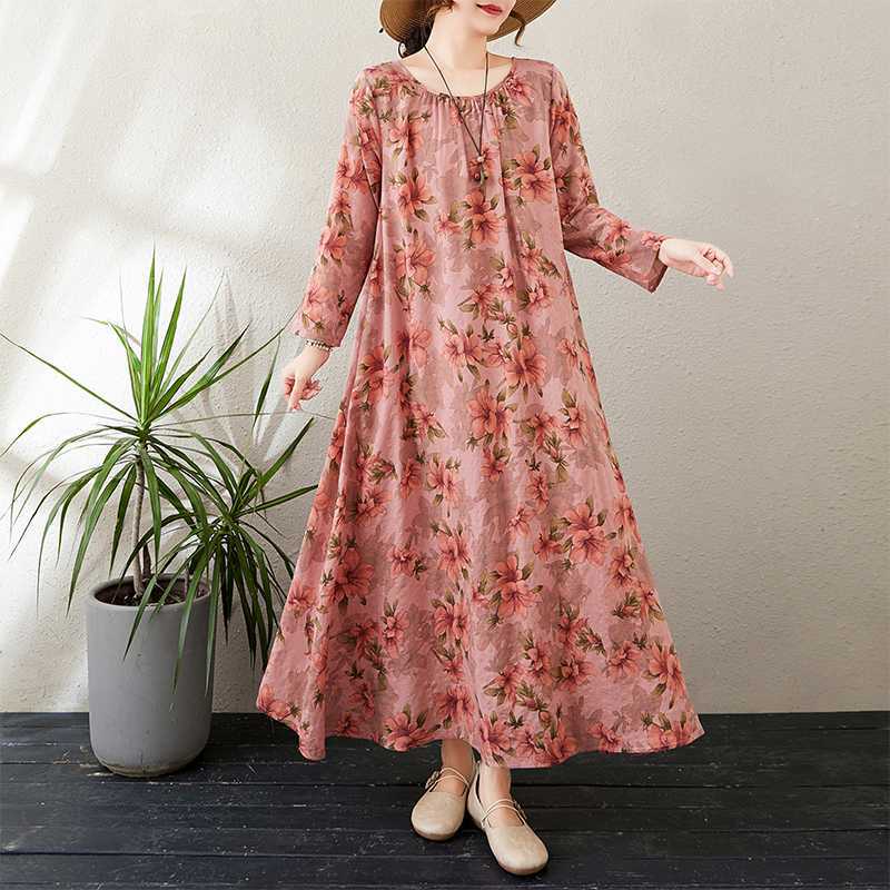 

2025 Платье с круглым вырезом, на кулиске, свободное, мешковатое, минималистичное, с длинным рукавом, экстрадлинное, в отпускном стиле L