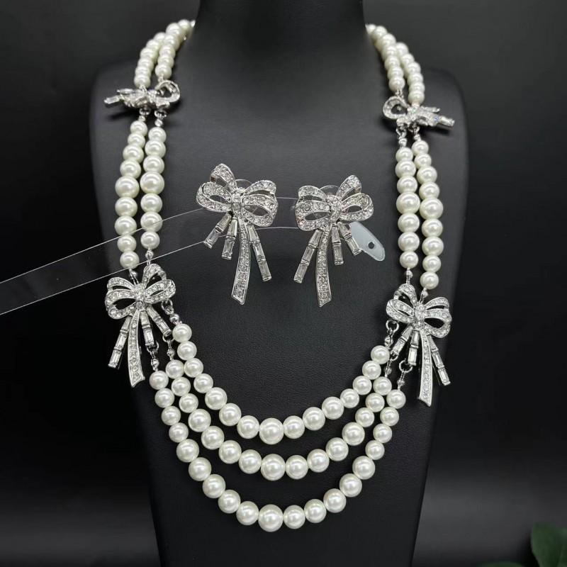 Vintage Bow Pearl Layered Choker Necklace Court Style Unique Women
