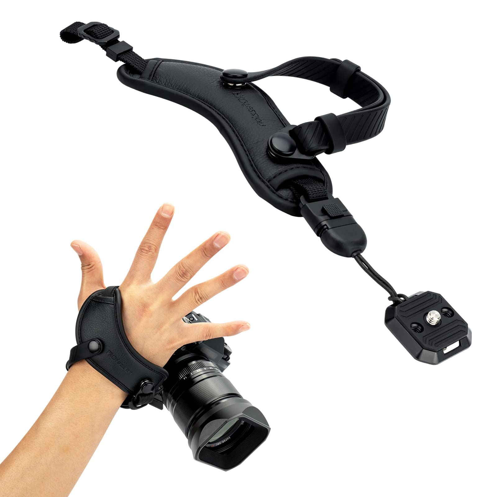 

PROfezzion Hand Camera Wrist Strap 60kg Weight for and Other Black Strap, Strap, Grip, Capacity, Arca-Swiss Compatible, Canon, Sony, Nikon, Fujifilm,