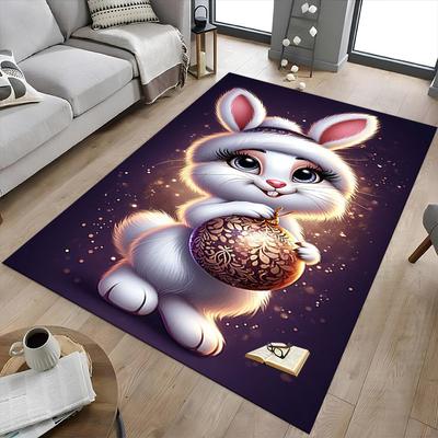1PC Rabbit Ornament Extra Large Non Slip Floor Carpet, Office, Family, Bedroom, Studio Large Area Rug Indoor Rugs, Vibrant Colors
