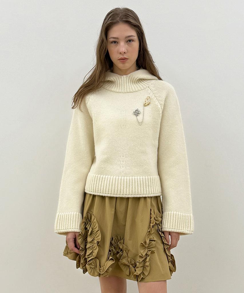 SINOON Wool Blend Hoodie Knit (Ivory)