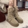 Fashion Fur Snow Boots Women Autumn Winter Shoes New Thick Bottom Furry Warm Padded Short Boots Lace Up Solid Casual Plush Ankle Botas
