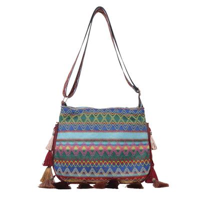 Hand Woven Small Square Bag Ethnic Style Large Capacity Tassel Personality One Shoulder Messenger Bohemian Niche Female