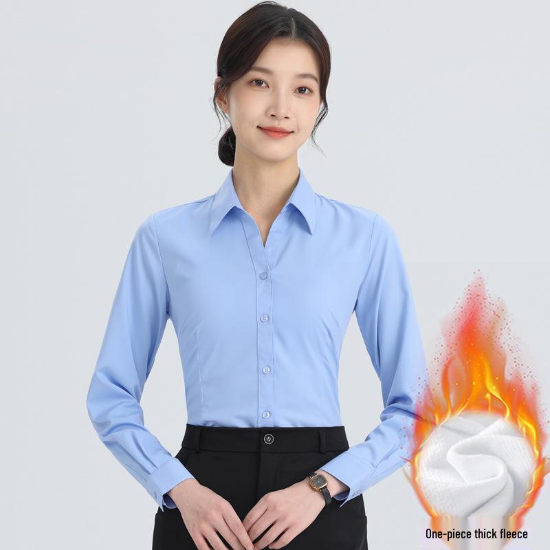 Women's Plus Velvet Warm Long Sleeve Professional Shirt for Autumn and Winter
