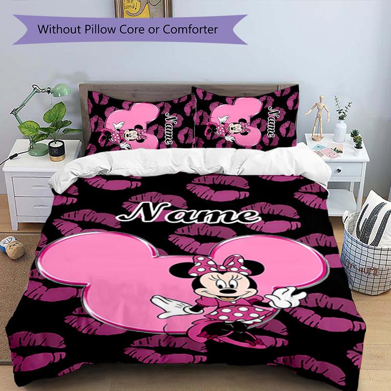 3pcs Minnie7 Cover Set - Personalized Name, HD Printed Bedding with 1 Cover and 2 Pillowcases - Perfect for Home Decor, Easy Care