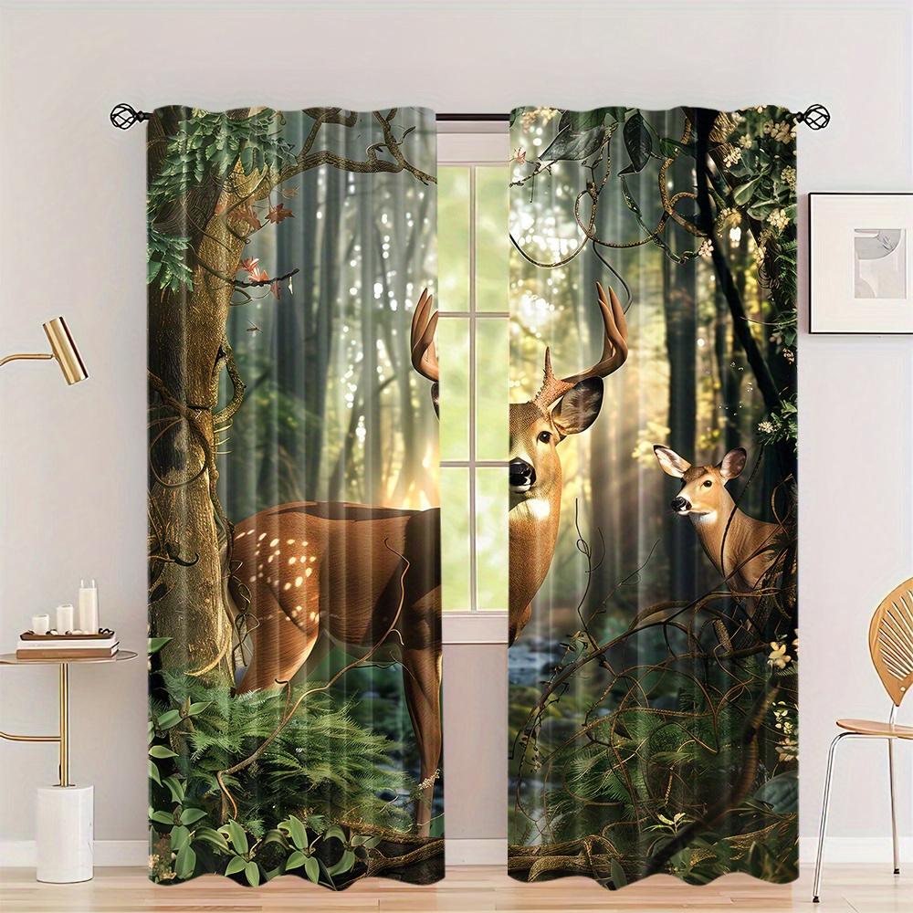 2pcs Leopard Lion Deer Pattern Curtains Decorative Window Drapes Window Treatments For Bedroom Living Room Home Decor Window