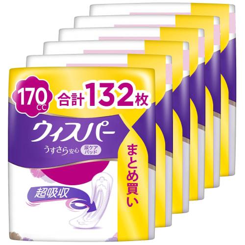 

WHISPER Light and Safe Incontinence Pads, 170cc, 32cm, 132 Pads (22 Pads x 6 Packs) (Women s Absorbent Incontinence Pads) [For Long-Lasting Use, Even