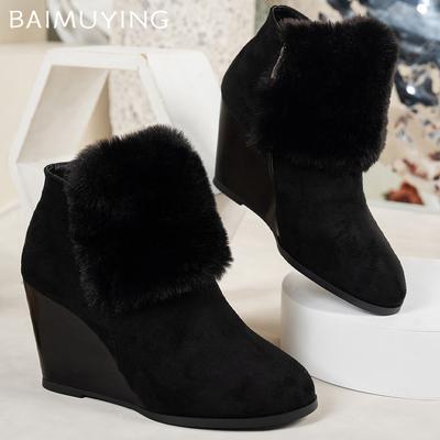 Bottines à Plateforme en Fourrure pour Femmes Daim Bout Pointu Créateur Talons Hauts Chaussures Tendance 2025 Nouvelle Marque Gladiateur Hiver Botas De Mujer