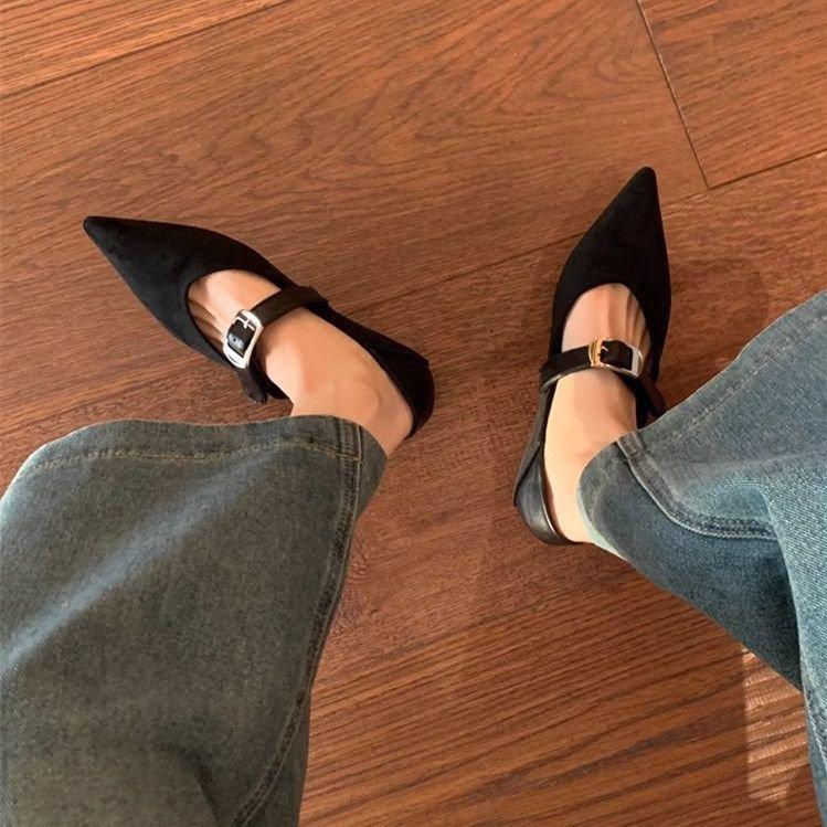 Temperament retro leopard print single shoes spring new low heel shallow mouth pointed one-word buckle with Mary Jane