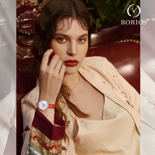 RORIOS Women's Quartz Watch, Cute Analog, Waterproof, Sparkly, Perfect for Commuting, Stylish, Simple, Casual, Christmas, Birthday Gift, Blue and Red