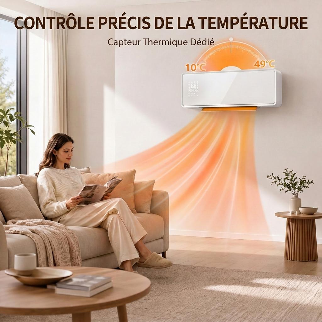 Ceramic Wall Heater, 1000/2000 W, Fan, Thermostat, Timer, 54 x 18.7 x 12.3 cm, White
