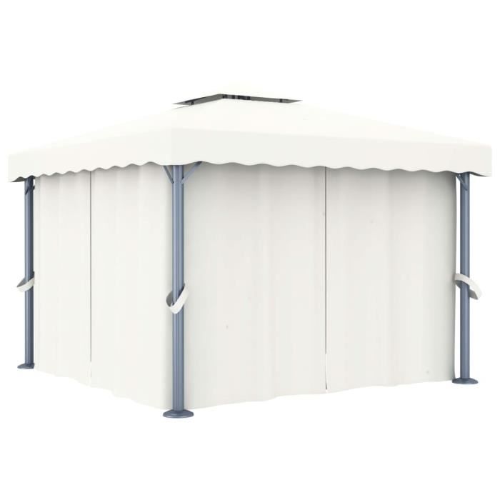VidaXL Tonnelle avec rideau 3x3 m Blanc crème Aluminium