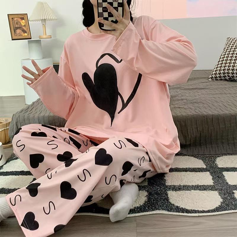 Women's Smile Face Cartoon Pajama Set - Long Sleeve Spring/Autumn Sleepwear