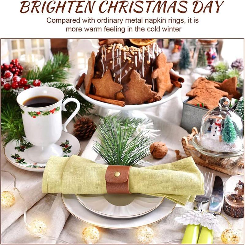 6-36PCS Vintage Leather Napkin Ring Harvest Thanksgiving Table Decorations for Farmhouse Wedding Banquet and Home Dining Room