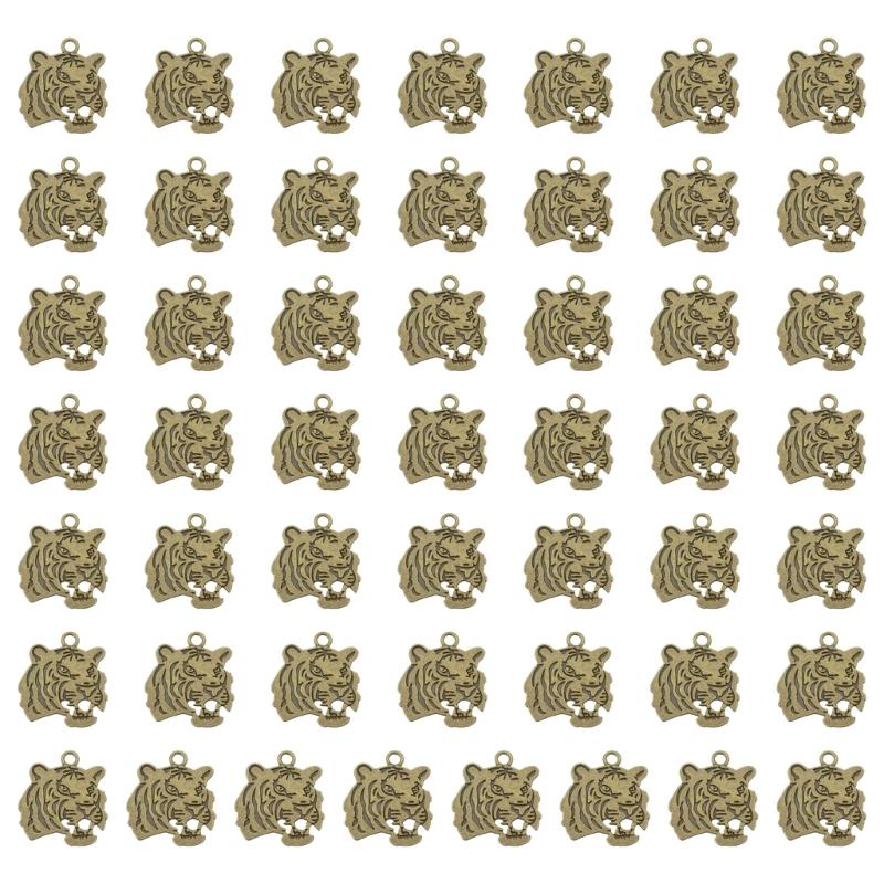 Pack Of 50 Tigers Head Pendant Charm Alloy DIY Jewelry Making Supplies For Necklace Bracelet Craft Projects