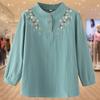 Spring and Autumn Long Sleeve Shirt Women's Middle-aged Embroidered Top Loose Foreign Versatile Bottom Shirt