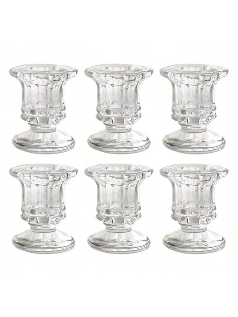 1/6Pcs Clear Tapered Glass Candle Holders, Christmas Decor Candlesticks, Bulk Glass Candle Holder Ornaments