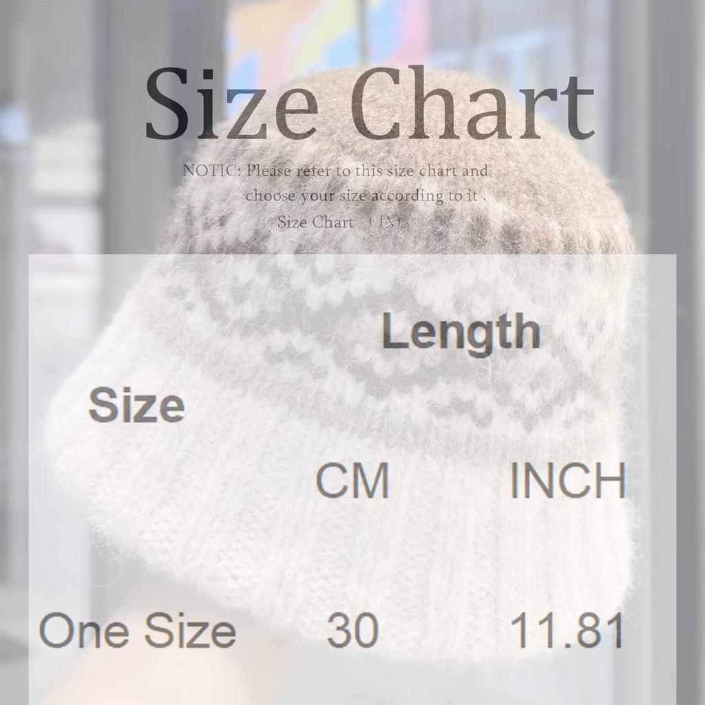 Retro Jacquard Versatile Winter Warm Wool Knit Bucket Hat Face-Slimming Fisherman Cold Weather Hat for Women Casual Round Hat