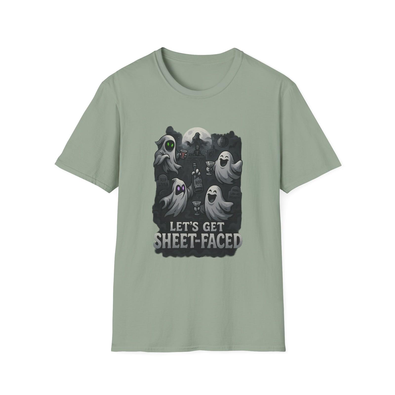 Unisex Softstyle T-Shirt Mens Womens Tees Top Ghost Party Funny Let’s Get Sheet-Faced Halloween Tee L
