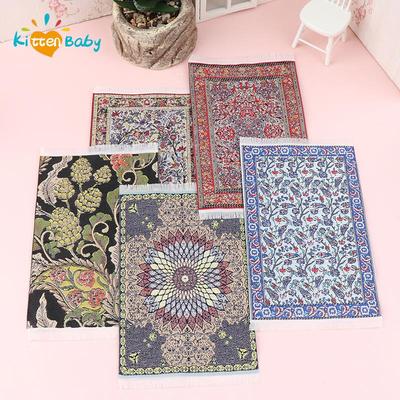 Dollhouse Carpet Playing House Decor Floor Coverings Floral Pattern Mat Doll Accessories Miniature Weaving Rug Multi Sizes