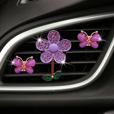 1/3PCS Crystal Flower Car Air Freshener Lovely Little Butterfly Ladies' Car Perfume Decoration Clip Air Refresher Car Fragrance
