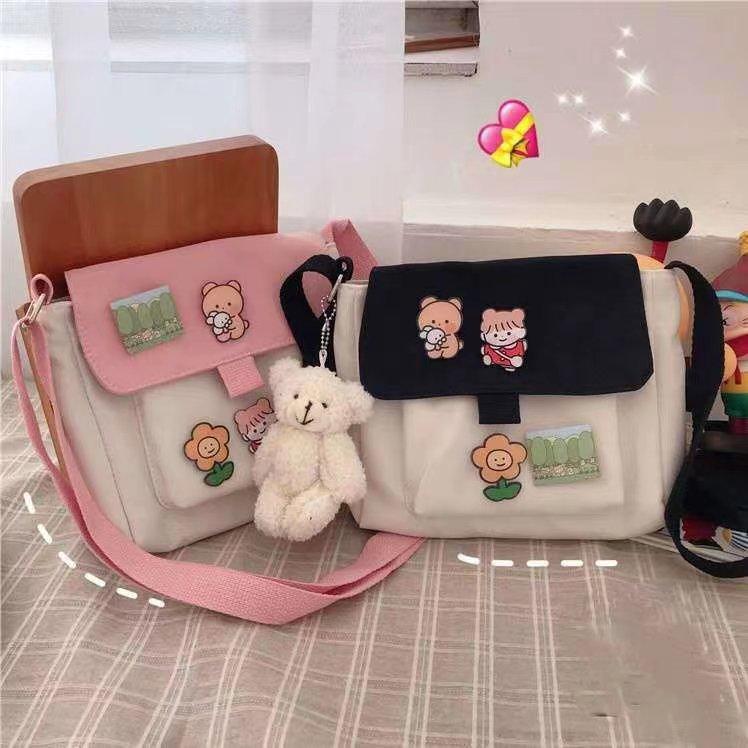 

Shopping Bags Women Sweet Kawaii Printed Canvas Leisure Daily Shop Bag Crossbody Shoulder Satchel Purse Newest Students Bag No bear