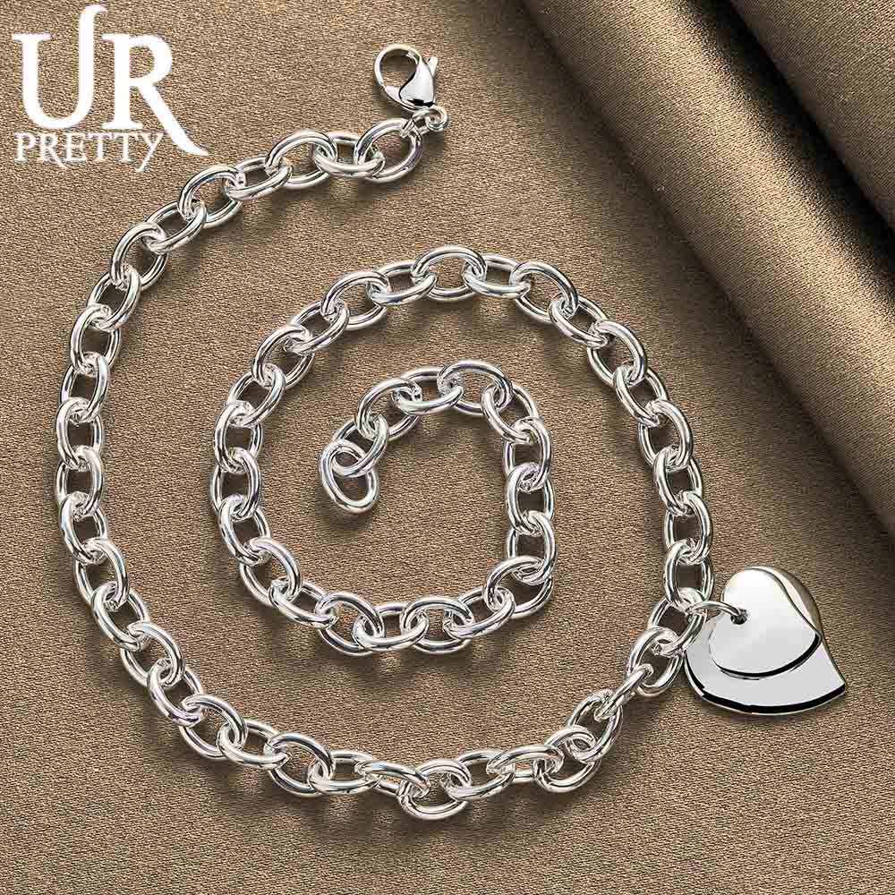 925 Sterling Silver Double Heart Pendant Necklace Fashion Wedding Jewelry