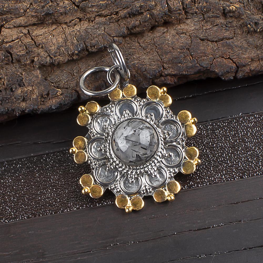 

Кулон с черным рутилом, Ювелирное изделие из стерлингового серебра 925 пробы, Кулон ручной работы, Для подарка на День благодарения 1.26 Inches чёрный