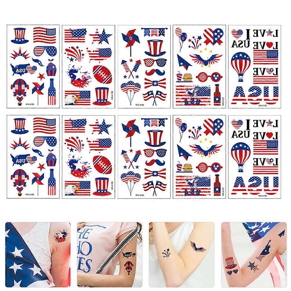 Usa Flag Tattoos Sticker for Body Decor 10 Sheets Waterproof Design