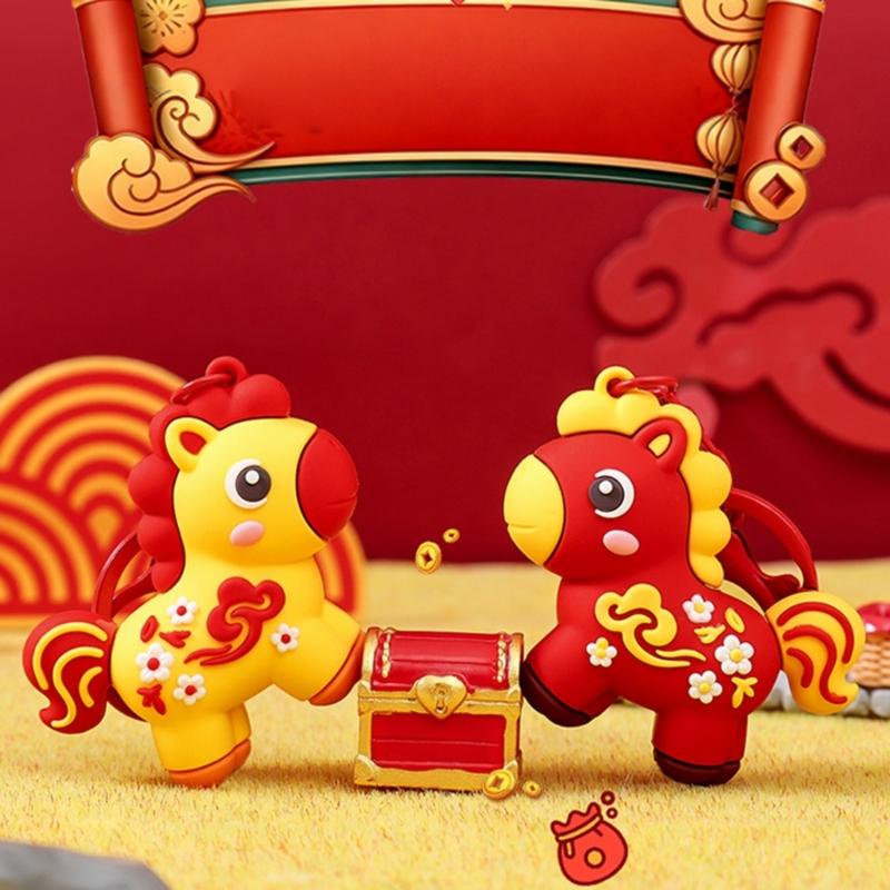 Neujahrsfestives Cartoon Niedliches Tier Pferd Schlüsselanhänger Dekoration Tasche Anhänger Perfekt als Feiertagsgeschenk und für den täglichen Gebrauch