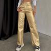 Spring/Autumn Pocket Loose Wide Leg Retro Straight Leg Gold Silver Pants Women's Trousers
