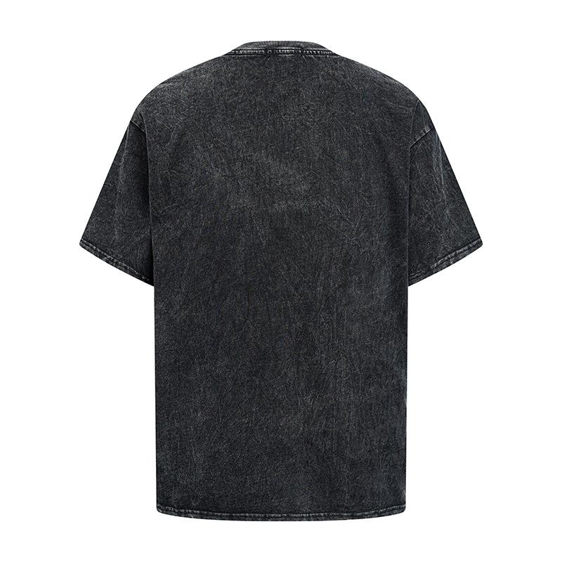 American Street Trend Men'S T-Shirt Hiphop Retro Doberman Print Loose Short-Sleeved Washed T-Shirt Men