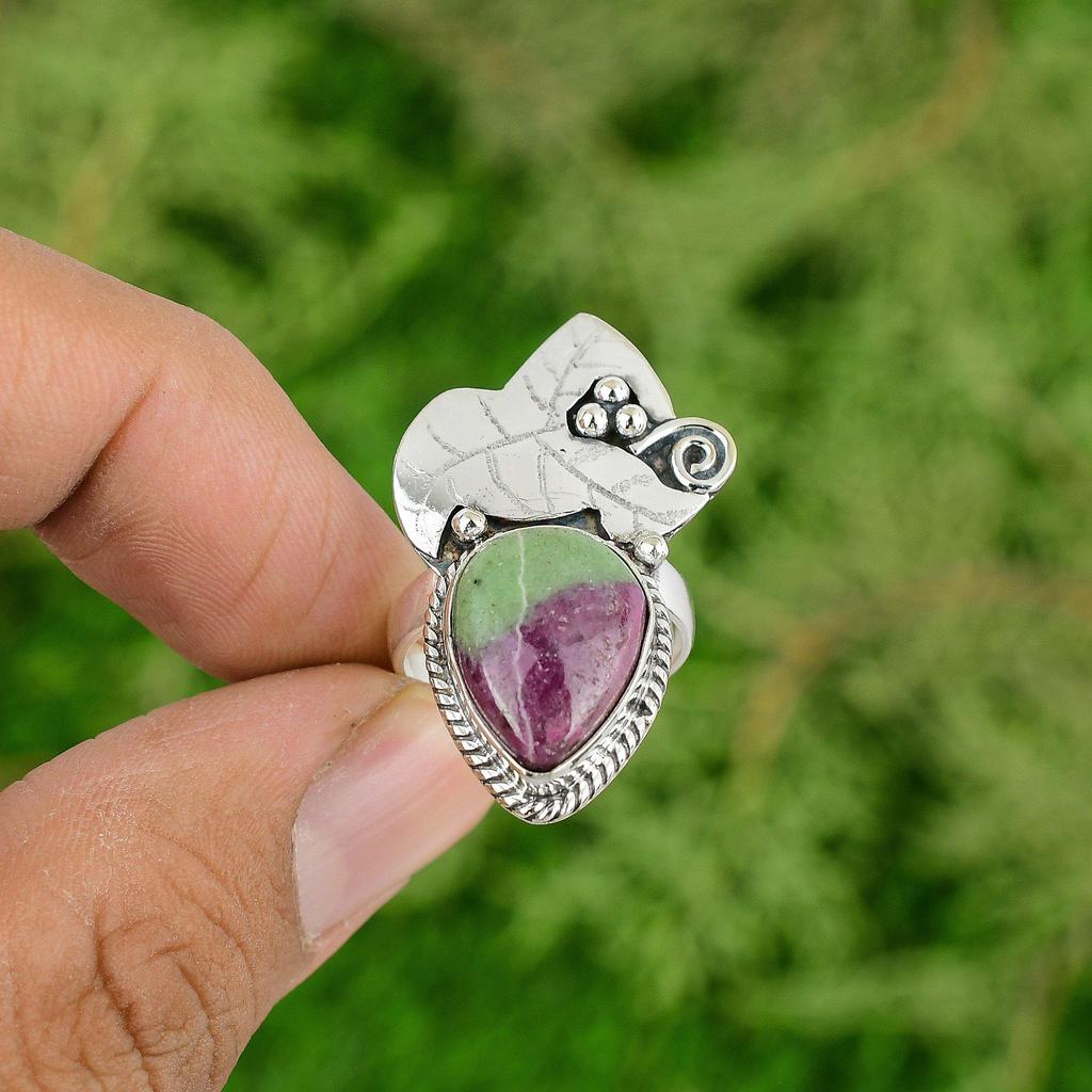 Wedding Gift For Her 925 Silver Natural Ruby Zoisite Statement Ring Size 7