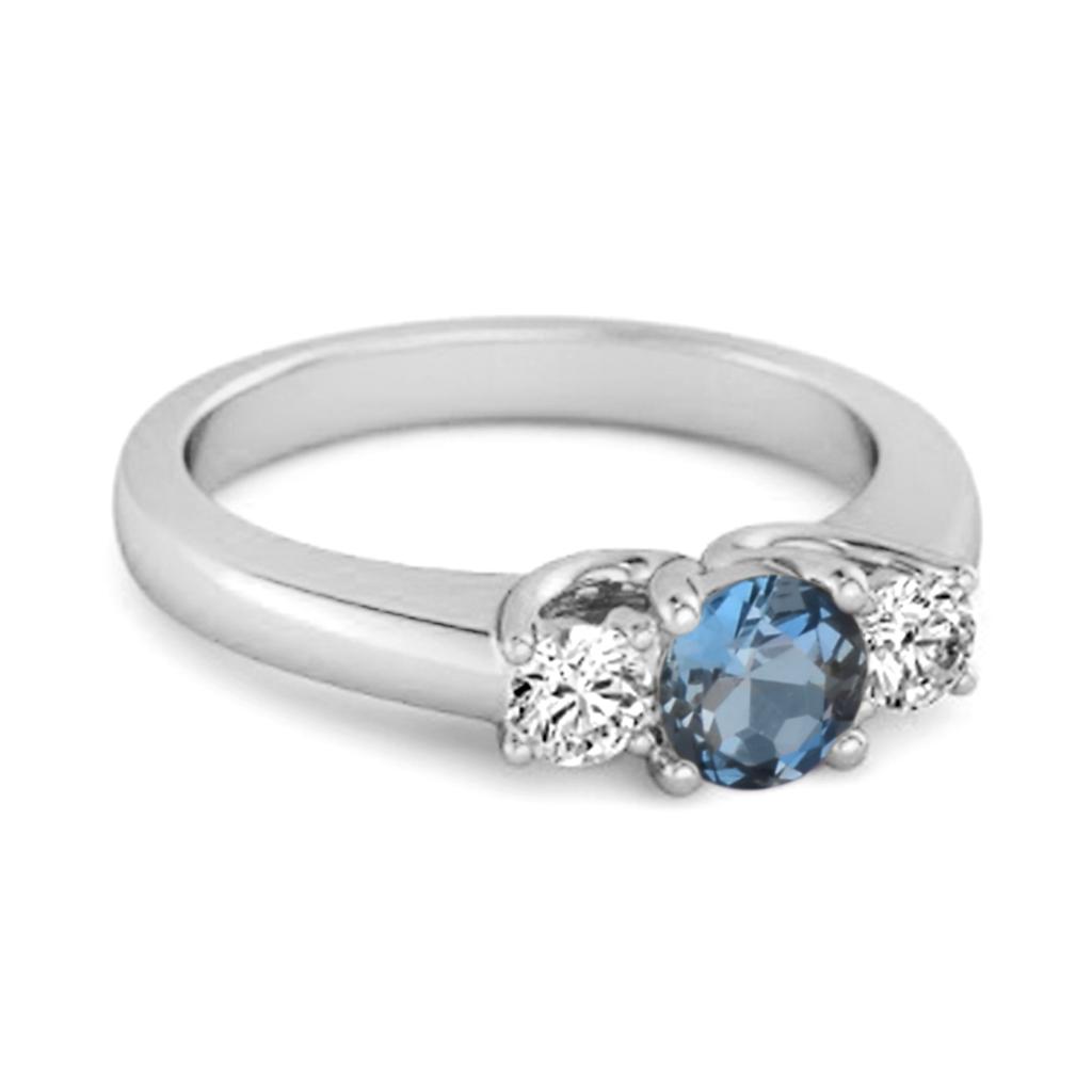 Bague Trois Pierres Ronde Topaze Bleue de Londres - Argent Sterling 925