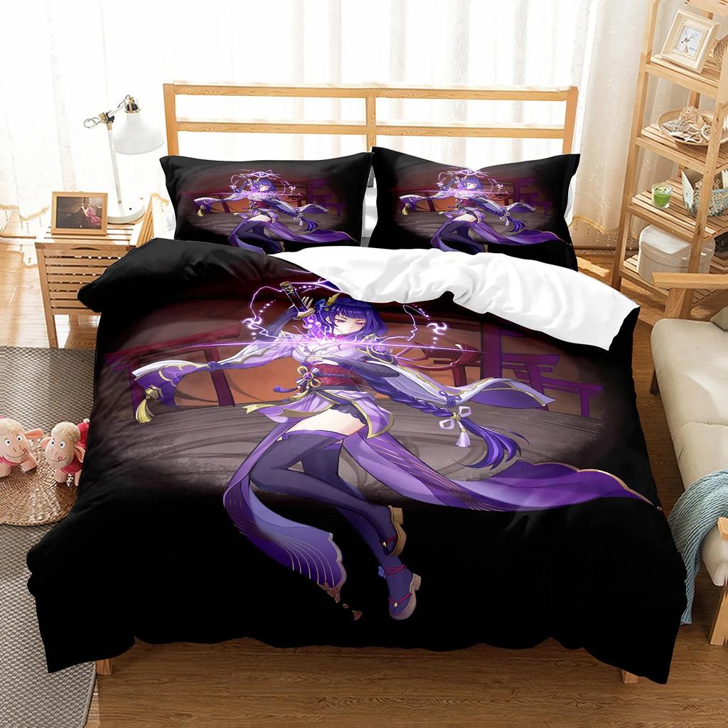 Genshin Impact Raiden Shogun Pillowcase Bedding Bag Cartoon Set Anime Customize Bedding Decoration Cute Quilt Cover S