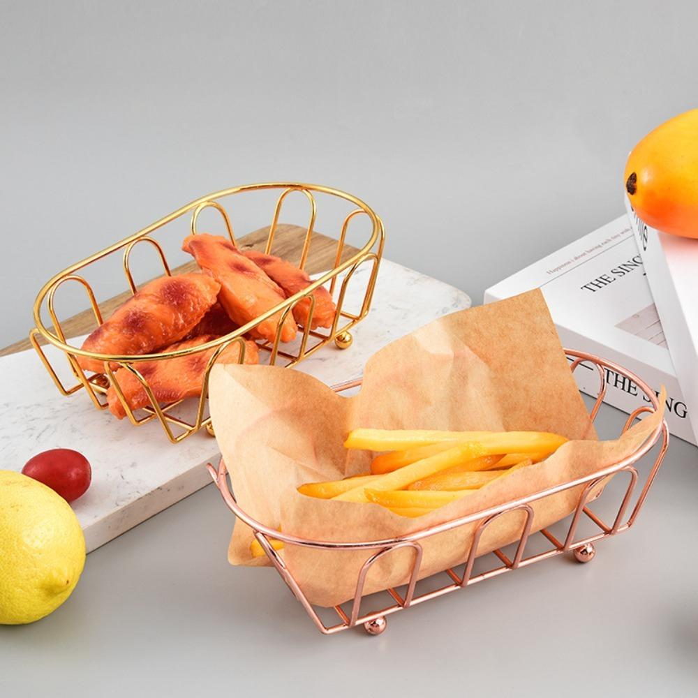 Iron Storage Basket Minimalist Hollow Line Design Desktop Organizer Cosmetics Bread French Fries Fruit Basket Cafe Restaurant