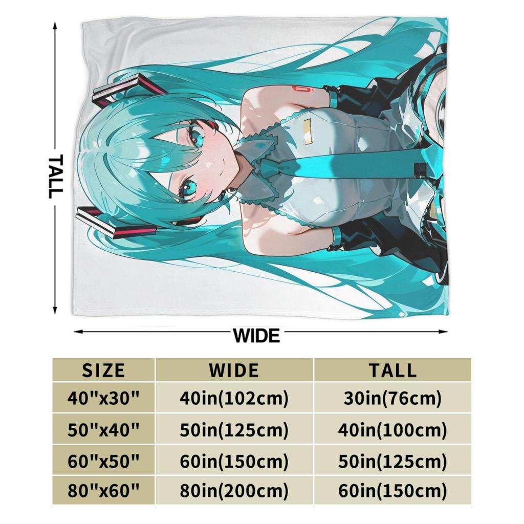 Hatsunes Mikus Vocaloid Blankets Anime Style Flannel Novelty Breathable Throw Blankets for Chair Covering Sofa Autumn/Winter,