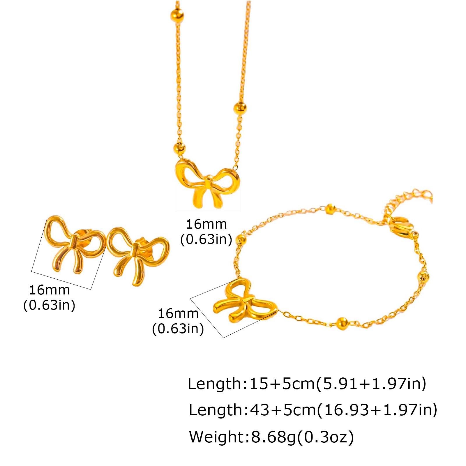 

Stainless Steel Bowknot Jewelry Set Tarnish Free, Women s 3pcs Necklace Bracelet Stud Earrings, Beaded Chain Minimalist Jewelry