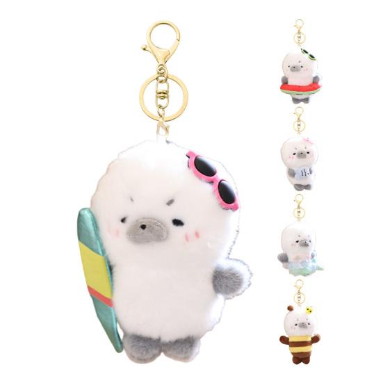 Cute Dress Up Seal Plush Keychain, Small Stuffed Animal Otter Pendant for Bag Backpack Purse, Kawaii Key Ring Charm, Gift for Girls Women