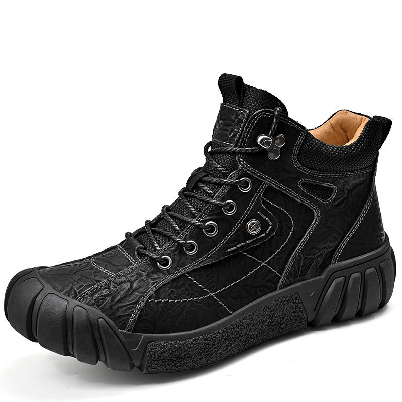 

Мужская уличная походная обувь из натуральной кожи с высоким берцем, повседневная обувь 44 чёрный
