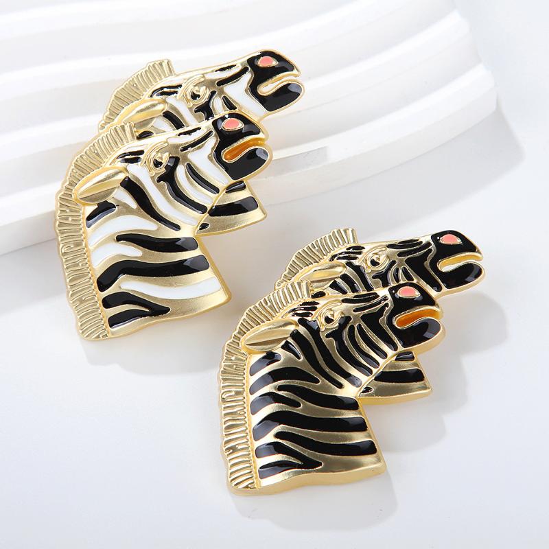Vintage Enamel Animal Zebra Head Brooch For Women Clothing Coat Accessories Gifts