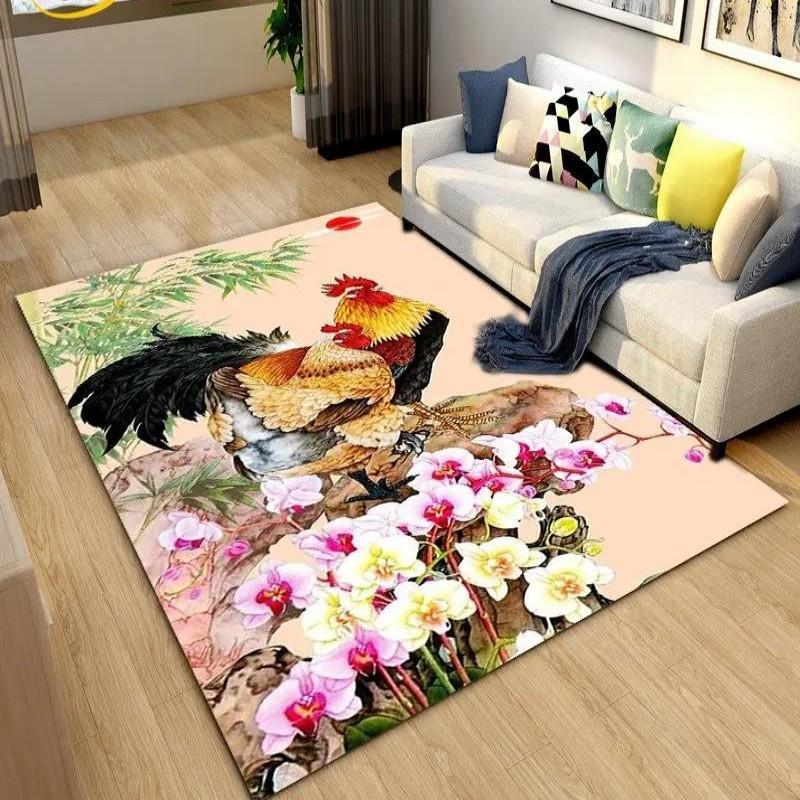 3D Rooster and Hen Chicken Carpet Bedroom Full Cover Living Room Rug Resistant To Dirt Easy To Maintain Soft Kitchen Decor Mat