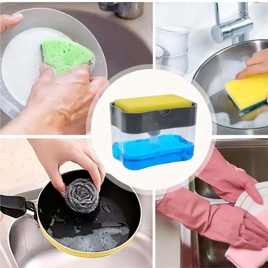 2 In 1 Household Kitchen Pressing Soap Liquid Box Easy To Replenish Durable For Sponge Dish Cloth Pot Brush