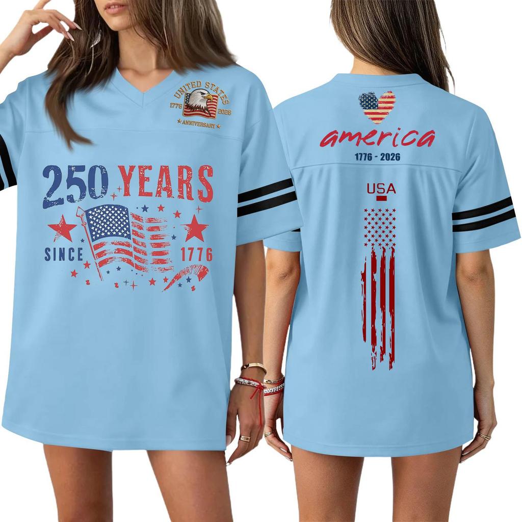 Damen Casual Mode V-Ausschnitt Sport Unabhängigkeitstag Druck Kurzarm Sport T-Shirt Top