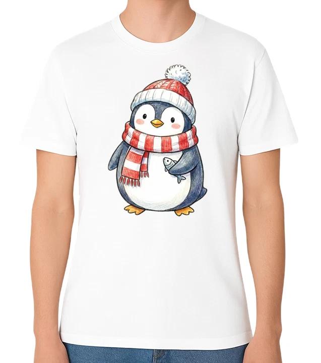 Cute Penguin Winter Scarf Cartoon Christmas Graphic Unisex T-Shirt M
