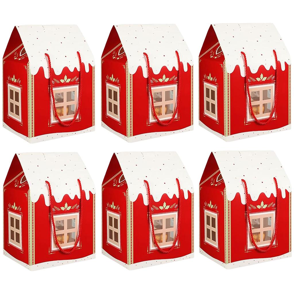 Christmas Cottage Gift Box Festive Goodie Bags with Handle Holiday Cottage Box for Holiday Party Favors Cookie Candy Packaging