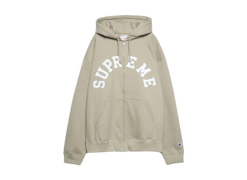 Supreme Champion Zip Up Hooded Sweatshirt Tan